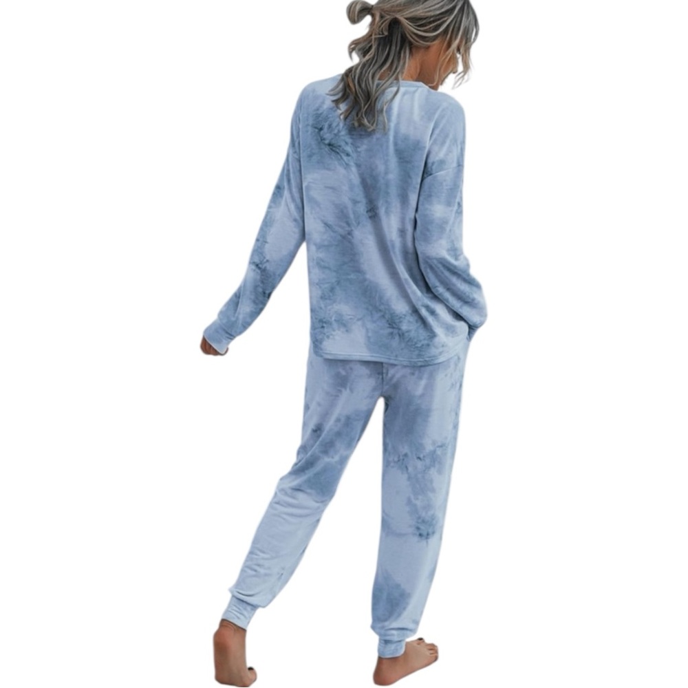 PrettyGarden Women’s Tie Dye Pajama Loungewear Set, size M grey blue